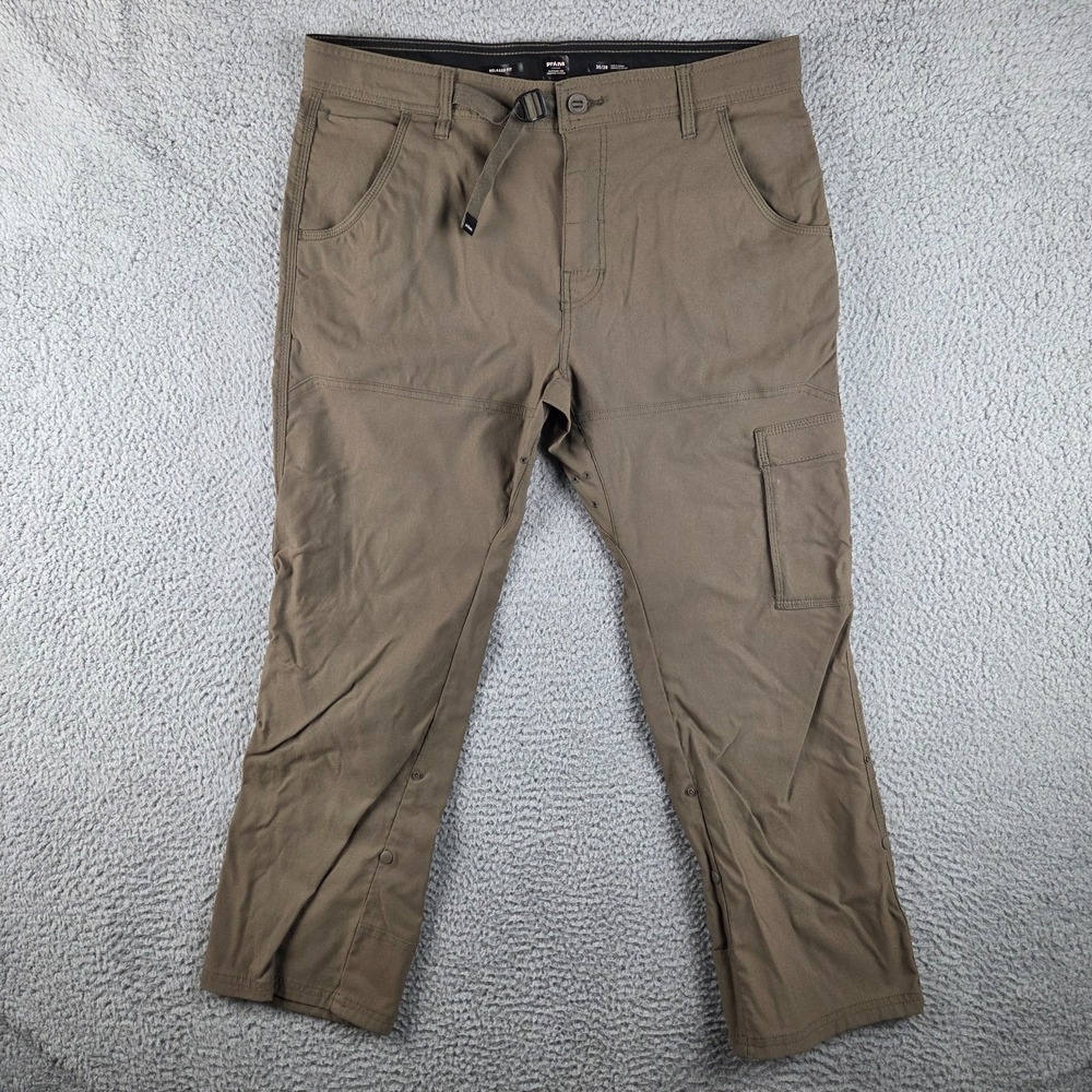 prAna‎ Pants Mens 35x28 (36x27) Brown Stretch Zion Belted Roll Up Hiking Outdoor